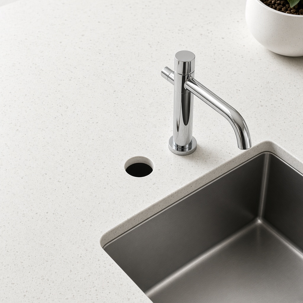 Round tap hole drilled in a kitchen worktop